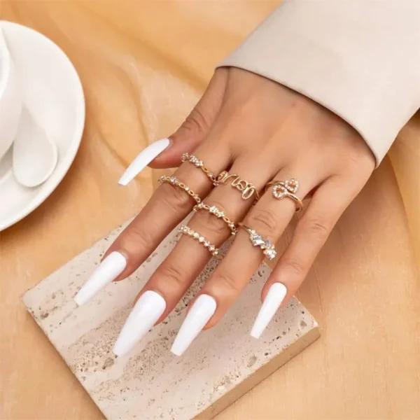 Love Heart Stone Finger Ring Set 7pcs -02