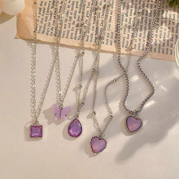 5 PCs Crystal Choker Necklace Set - Purple