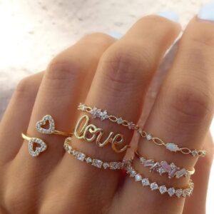 Love Heart Finger Ring Set 7 Pcs